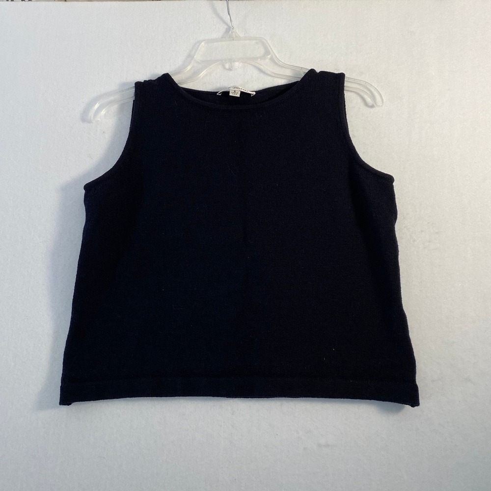 St. John Navy Black Knit Sleeveless Shell Top Round Neck Size Small Made in USA